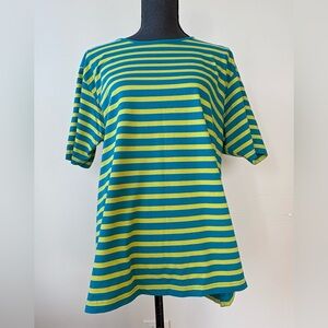 Jones New York - Striped Tee in Blue/ Green and Yellow - Size 1x